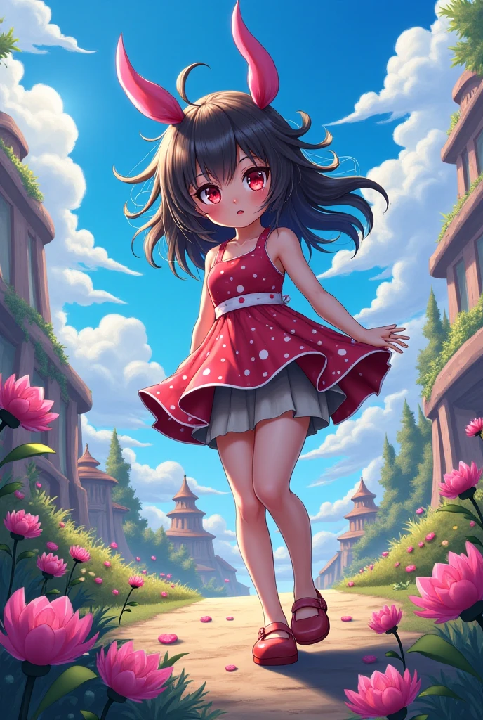 zPDXL, source_anime, rating_safe, BREAK
<lora:zvzd_pdxl:1>,
1girl, solo, solo focus,
looking at viewer, open mouth, smile, v, sitting, shoes, from above, socks, black footwear, outdoors, plant, blush, swing, :d,holding,
zvezdochka,red dress,sandals,sleeveless, flat chest, golden earrings,black hair, ponytail,blue eyes,