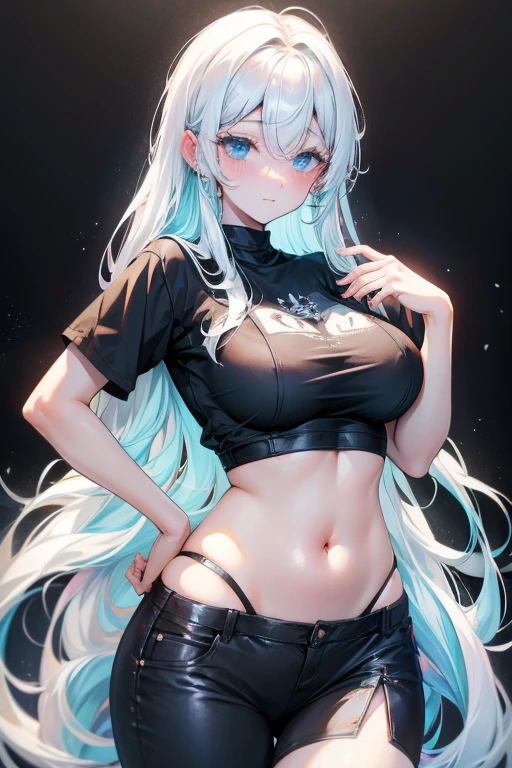 最high quality、best image quality、masterpiece、girl((20-year-old、 By becoming、vest bust、medium bust,wide open breast tea、shining eyes, silver hair、long hair、thin,highest valley、black sports bra、black sports pants、shoulder tattoo,diamond earrings、Wristband、black jacket、necklace)),high quality、beautiful art、background((Beautiful hotel room,in front of the door))、Flight、debris flies、Depth of written boundary、movie、visual art、perfect art、8K,genuine、Dynamic Performance