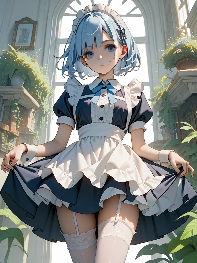 ((masterpiece)), (best quality), 1girl, vivid eyes, detailed face, atmospheric lighting,
<lora:maid_attire_v2:0.5> maid attire, black pantyhose, high heels
<lora:furlna-vA:0.7> blue eyes, blue hair, white hair, streaked hair
