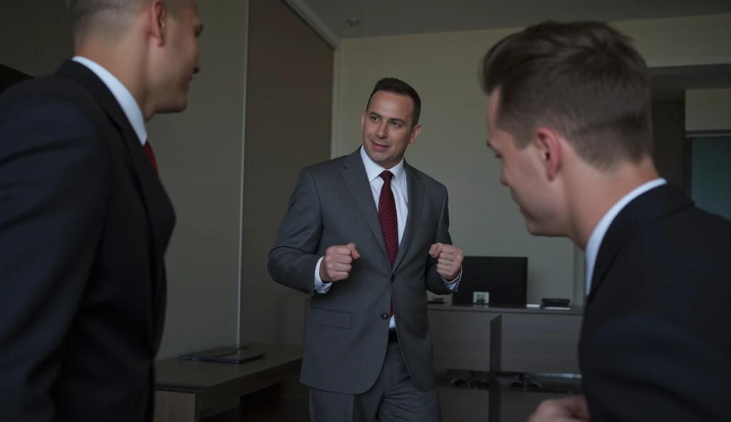 aged 40，A very handsome middle-aged French man，Thin，Shirtless，Tong，Bulge，fortitude，office room，Two people knelt，Red panties，Sexy briefs，Business suit，fortitude，k hd，lbeard，black long socks，