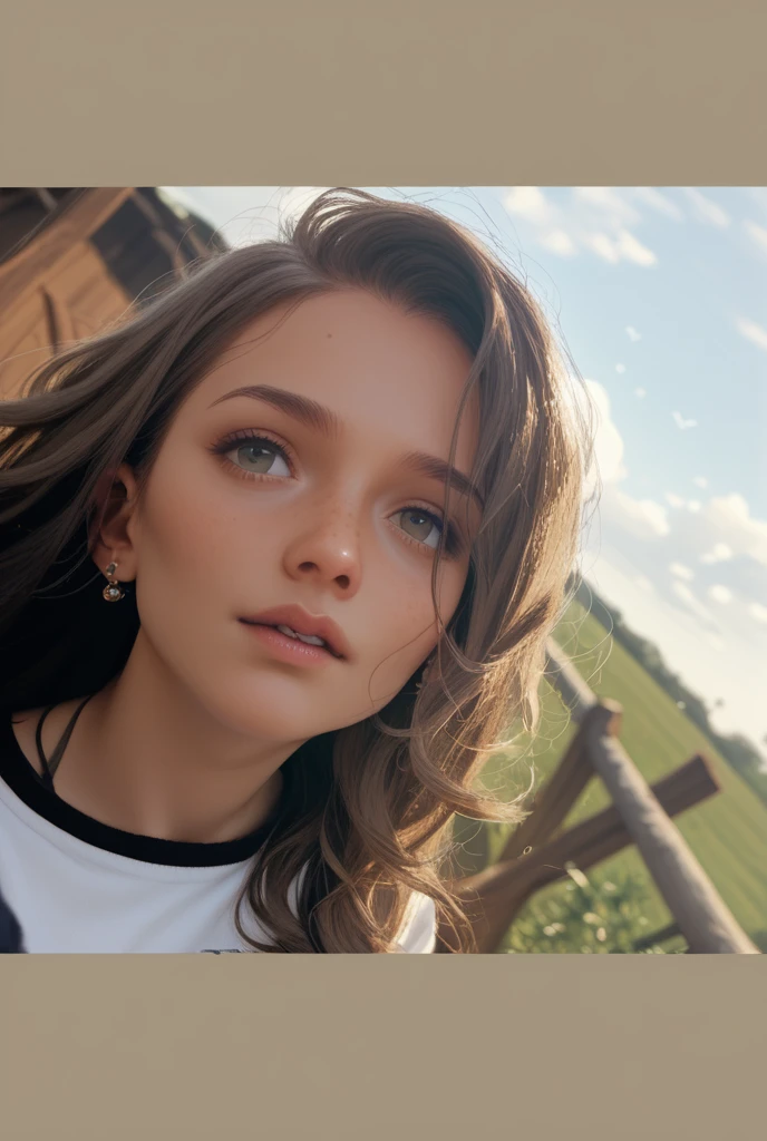 Natural landscape photography; Mountaineering; (1 woman: 1.3, solo), (cowboy photo: 1.3), (slender body), (tank tops, mini skirt), Walking on a mountain road, Rough road, boulders), (curly red hair) , (Nordic girl, 18 years old, ultra-delicate face, ultra-beautiful stools, ultra-delicate eyes, ultra-detailed nose, ultra-detailed mouth, ultra-detailed facial features, natural skin, blemishes), (face glow: 0.8), ( smile: 0.8), (selfie, shot with wide-angle lens), (spectacular views of the summer mountains, with the rugged Norwegian mountain ranges in the distance and the wonderful contrast of blue skies and white clouds), (Highest quality , hyperrealistic: 1.3, Super dense and highly detailed illustration, Best image quality, highly detailed illustration)