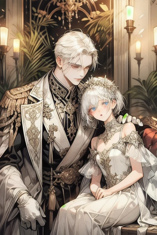 King and queen holding their cursed baby with white hair, manga page with panels and dialogue