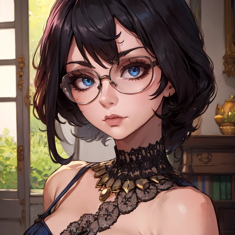((Biologically correct limb count))、(( Illustrations including faces))、4K、Masterpiece、((Focus on the face))、((Symmetrical, well-proportioned facial features))、Eyes with delicate depictions、Beautiful woman、Outstanding style、Slender Body、(suit、Black Stockings、High heels、((skirt)))、(Looking up)、((Realistic photo))、（The background is the office）、Look Up、Photo with white border、Intelligent Glasses、Upper body close-up、smile
