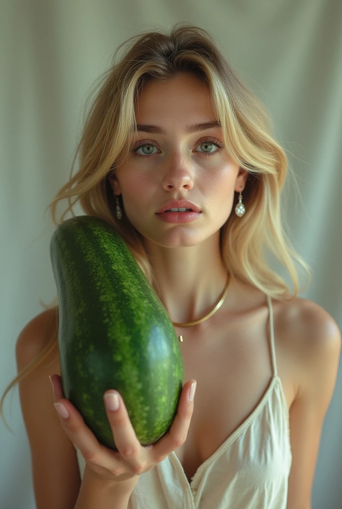 Diana Vickers in a field of cucumbers completely naked and smiling