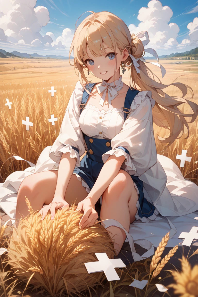 Very detailed、Very absurd、超High resolution, Attention to detail, high quality, High resolution, 最high quality, 4K, 8K,Background of a wagon loaded with straw、Girl lying on straw