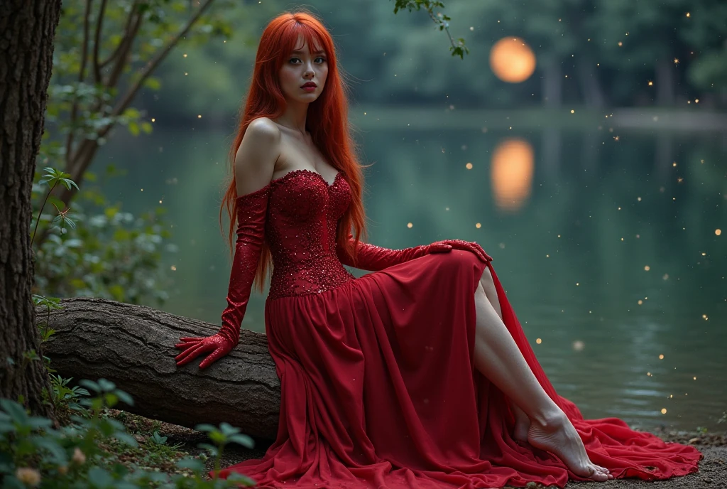 Beautiful woman with red hair in an enchanted castle
