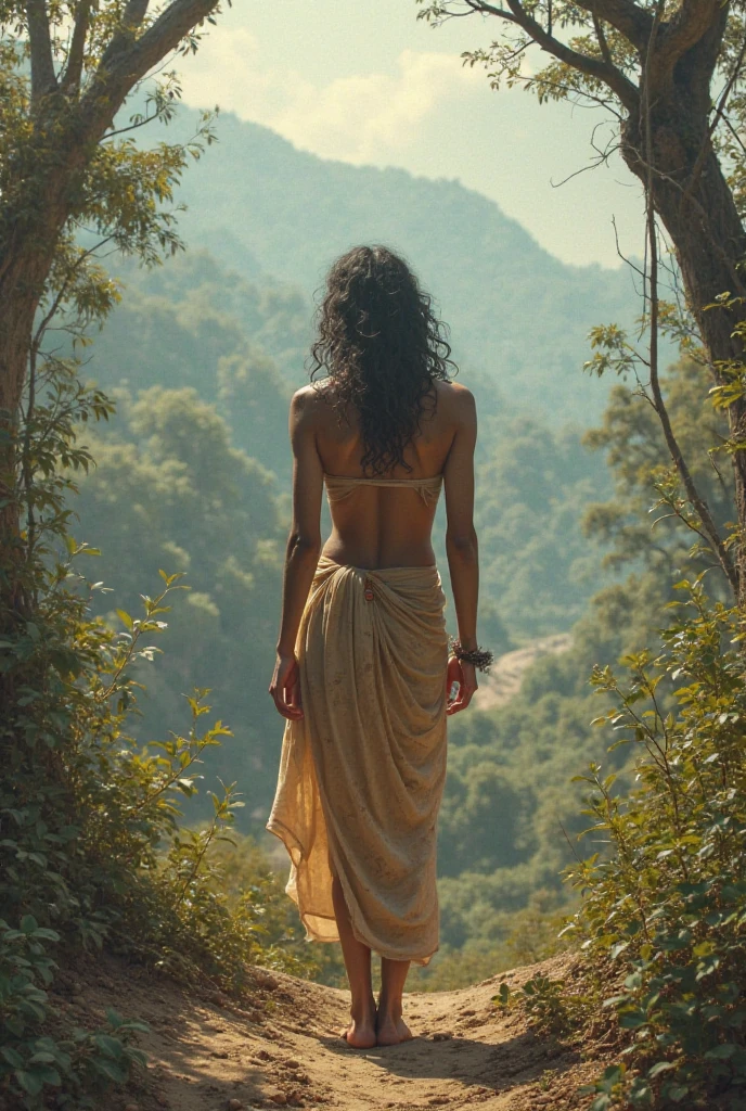 an naked indian girl in the middle of mountains