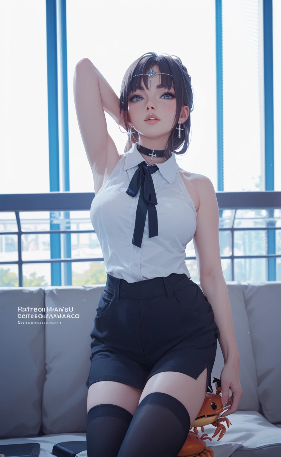 ((One Girl:1.4)),(masterpiece, Highest quality), ((Looking into the camera)),(((Long Hair))),(((I can see your chest))),(Nipples are visible), Asuka Langley, whole body、I can see your thighs、(((Blonde))),classroom、stand、((Sexy pose))
blue dress, mini skirt、dress, neck ribbon, pinafore dress, ((red ribbon)),ribbon,Short sleeve, short-sleeved,(((((asuka langley hairstyle))))),(((Dark Eyes))),