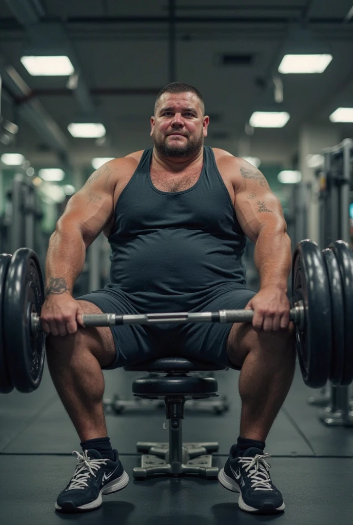 Generates a very muscular man fighting a very fat man