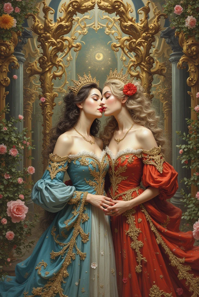 highest quality, masterpiece, highest resolution, artwork, super それにget used to it, many get used to it, get used to it, それにget used to it,((close-up angle shows full entire three persons))love,two adult woman kissing her daughter,romantic,honeymoon,three females in hair tied up,mothers and daughter, three females kissed surrounded satin silk fabric entire floor and room,two mothers with jewellry and full tiara sitting hug kissing their daughter on the floor,two females surrounded in luxurious deep blue satin dresses and satin silk cape,((deep blue satin elegant comfy dresses with a large and long skirt surrounding and covering the mattress)),outter train satin silk cape,deep blue pleasure satin evening dresses rose flowers on dress motive,satin silk cape fabric ,((Gorgeous goddess rococo robe satin dress with voluminous full-length hoop skirt)),deep blue long sleeve with gloves,long train skirt comfy dresses,A comfy dress with full satin fabric...,luxury shiny satin fabric,((Palace full luxurious extend side deep blue shiny satin fabric flooding on the mattress)), entire floor covered by extend stretched flares train skirt dresses fabric,((extend side of deep blue satin fabric)),Frilled silk full crimson fabric,many rose flowers on the floor, many rose flowers motive enitre the dresses,((two mothers and daughter sitting hug kissed each other while wrapped in deep blue satin dresses skirt on the mattress)),luxurious shiny satin skirt fabrics, shiny satin silk cape