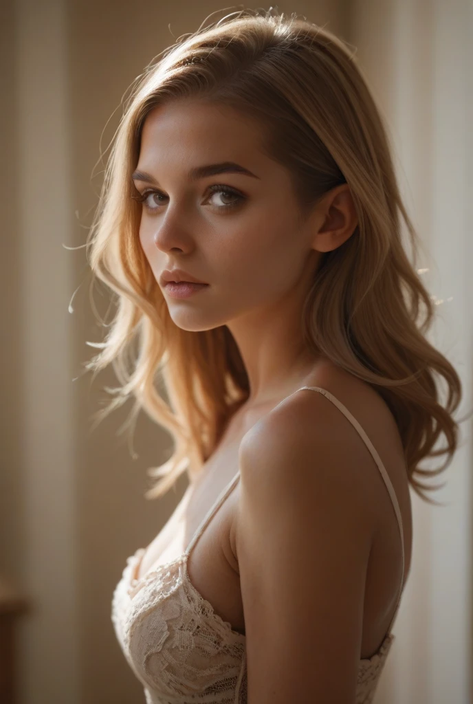 1girl, long blonde hair shatush, soft warm lighting, partially lit face, calm pensive expression, detailed eyes and lips, artistic photography style, warm color scheme, intimate, peaceful, (best quality,4k,8k,highres,masterpiece:1.2),ultra-detailed,(realistic,photorealistic,photo-realistic:1.37),HDR,studio lighting,extreme detail description,professional,vivid colors,bokeh