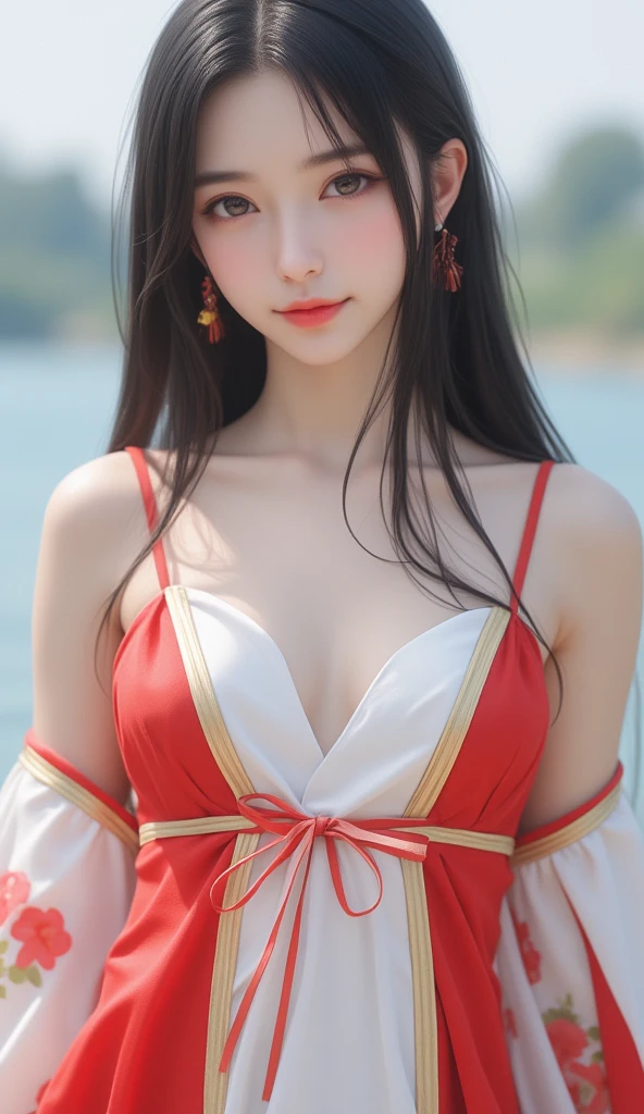 **Prompt:** Create an ultra-realistic 8K resolution image of Fudo Myoo, the powerful deity from Buddhist mythology, reimagined as a moe-style beautiful girl while retaining the deity's iconic features. The female Fudo Myoo has smooth, glowing blue skin that radiates a gentle, divine light. Her face is adorable and expressive, with large, sparkling red eyes that convey both innocence and a hidden strength. Her sharp fangs are subtly visible, adding a unique charm to her cute appearance. nude,
Her long, dark hair flows down in soft, wavy locks with fiery red highlights, adorned with small ribbons and charms that enhance her moe appeal. She wears a kawaii outfit that blends traditional elements with modern moe fashion—a short, pleated skirt and a sailor-style top with red and gold accents, detailed with patterns inspired by Fudo Myoo's iconic symbols. nude,
In her right hand, she holds a small, cute version of her flaming sword, while her left hand is playfully posed, adding to her sweet and endearing demeanor. A soft, glowing halo of fire hovers above her head, surrounded by tiny sparkles and hearts, adding to her otherworldly cuteness. The background is a bright and cheerful setting, perhaps a magical garden or a serene temple courtyard, filled with flowers and light, capturing the essence of Fudo Myoo’s power and protection, now reimagined as a lovable and enchanting moe character. nude,