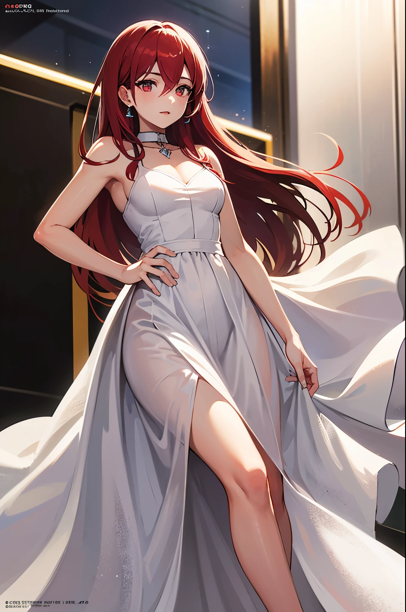 a woman with long red hair, beautiful detailed eyes, beautiful detailed lips, extremely detailed face, longeyelashes, cutesexyrobutts, anatomically correct, standing at a doorway, one leg raised, anime style, (best quality,4k,8k,highres,masterpiece:1.2),ultra-detailed,(realistic,photorealistic,photo-realistic:1.37),extremely detailed anatomy, vivid colors, dramatic lighting,cinematic,intricate detail,elegant