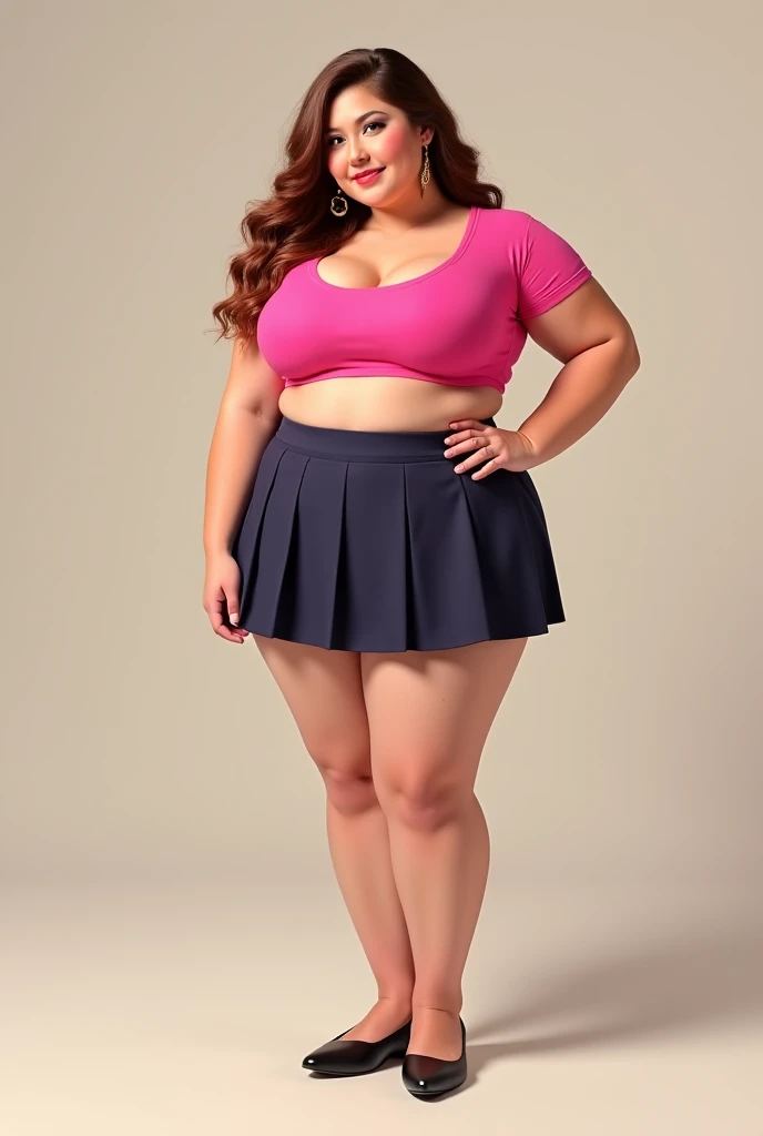Full body shot of Betty Cooper from Archie Comics. Long blonde hair in a ponytail. Tall curvy body with large breasts. Wearing skimpy tops and short shorts with high heel shoes. Standing outside of Riverdale High School