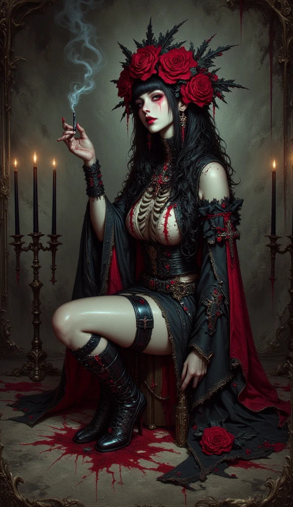 realistic analog photo, award winning photo,
1girl,
<lora:RealmsOfTheDead:0.75> rede, underground catacomb cavern, skull encrucsted walls ,
lit lantern, ambient light,
dark ritual ceremony
RAW, highres, 8k, uhd, High Dynamic Range, tonemapping, crisp details,
AND
1girl, jessar, <lora:edgBonesv1:0.75> wearing edgBones, dress with skeleton bones, dress with skeletal bones, bones