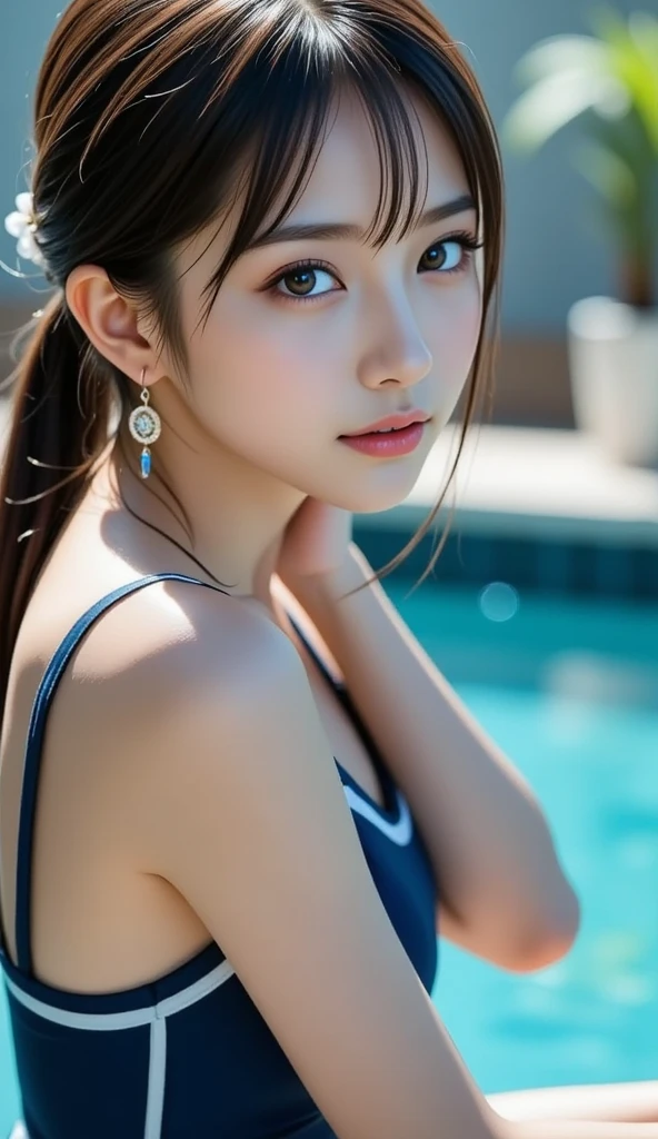 (masutepiece:1.3), (8K, Photorealistic, Raw photo, Best Quality: 1.4), Japanese, (1girl in), Beautiful face, (Realistic face), (Black hair), Beautiful hairstyle, Realistic eyes, Beautiful detailed eyes, (Realistic skin), Beautiful skin, Attractive, 超A high resolution, A hyper-realistic, Highly detailed, Golden ratio,School uniform.(3 Gills:1.5), (Sony Alpha 1, 50.1 megapixel full-frame CMOS sensor, 8K video recording function), (telephoto lens), (Realistic),(8K, 超A high resolution, Best Quality, masutepiece:1.2),Ultra-detailed,beautifull detailed face, FULL ANATOMY,(Beautiful detailed eyes:1.3),Smile,extremely delicate and beautiful, Extremely detailed, nffsw, Unity, 8K Wallpaper, amazing, finely detail, Ultra-detailed, High resolution, Extremely detailed, extremely detailed eye and face,Wet, ((Luxury Hotels:1.1)),((Colorful micro bikini:1.1)), [Ponytail],(huge-breasted, cleavage:1.3),