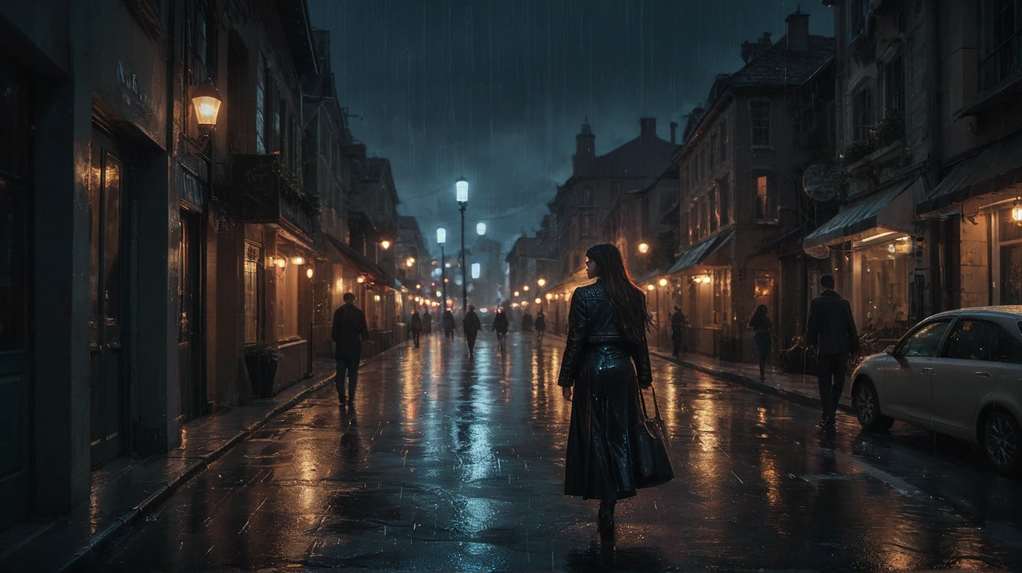 Title: "Raindrops of Reflection"
Prompt: In a scene straight out of a movie, create a captivating illustration of a girl gracefully walking through the rain. As she strolls down a deserted city street, her presence exudes a mixture of tranquility and introspection. The raindrops, illuminated by the city lights, fall around her, adding a touch of ethereal beauty to the scene.
Capture the essence of this moment by depicting the girl with an air of mystery and strength. Is she a protagonist on a personal journey? Is she a character in search of answers or solace? You decide. Allow her expression to convey her emotions, leaving room for interpretation.
Use your artistic skills to showcase the cinematic elements that make this scene visually stunning. Experiment with contrasting light and shadows, and pay attention to the way raindrops interact with the surroundings. The cityscape should be both atmospheric and captivating, with reflections shimmering on the wet pavement.