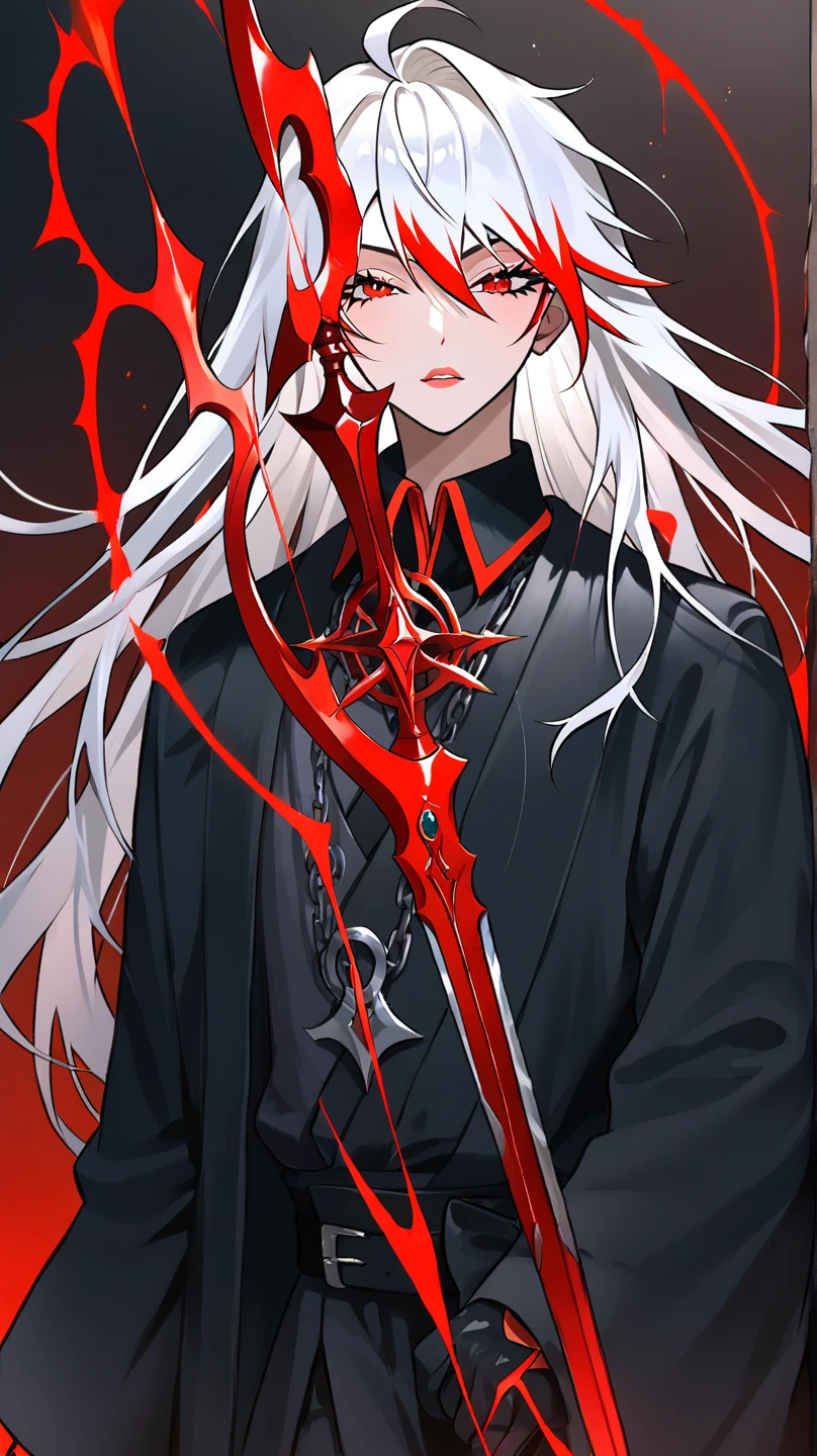 The grim reaper, human form, white hair, red eyes