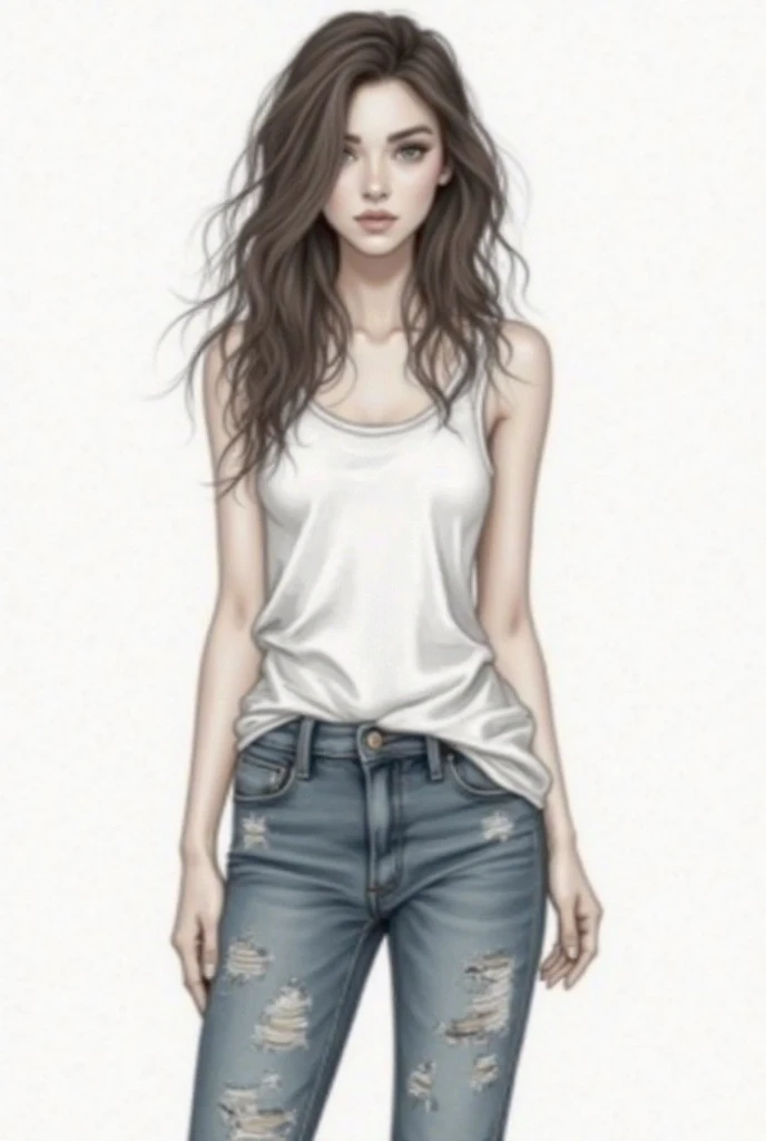 Minimalist Beauty: A Line Art and Watercolor Creation Here's a detailed description of the minimalist artwork you envisioned: Central Figure: Simple Line Art: The beautiful woman is rendered in a simple line art style. This focuses on the essential lines that define her figure and posture. Imagine flowing lines that capture the gentle curve of her back, the relaxed position of her legs, and the cascade of her hair. Watercolor Pencil Colors: Minimal splashes of watercolor pencil colors are used to add subtle depth and emotion to the artwork. Color Palette: Limited and Elegant: The color palette remains minimalist, focusing on black, white, and a single blue hue. Black Outline: The lines defining the woman's outline, hair, and facial features are rendered in black pencil. White Background: The background remains a clean white, emphasizing the simplicity and elegance of the artwork. Blue Shorts: A touch of blue watercolor pencil adds a pop of color to the woman's outfit, highlighting her blue shorts. Details and Expression: Pretty Expression: Despite her eyes being closed, the line art subtly conveys a pretty and serene expression on her face. Imagine a slight upturn of her closed lips and a relaxed curve in her brows. Long Black Hair: The woman's long black hair is depicted flowing down her back and reaching the ground. The black line art could be used to create elegant, cascading lines that capture the movement and texture of her hair. Overall Impression: This artwork would be a captivating example of minimalist beauty. The combination of simple line art and subtle watercolor pencil color conveys a sense of elegance and serenity. The woman's pose, with her eyes closed and hair flowing, evokes a feeling of peacefulness and contemplation. The minimalist approach allows the viewer to appreciate the pure form and beauty of the subject.