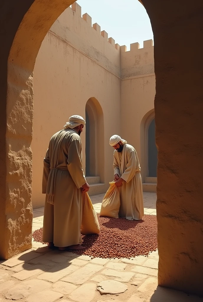 A traditional Arabian rose distillery in Taif with ancient copper alembics and workers in traditional attire, meticulously extracting rose oil.