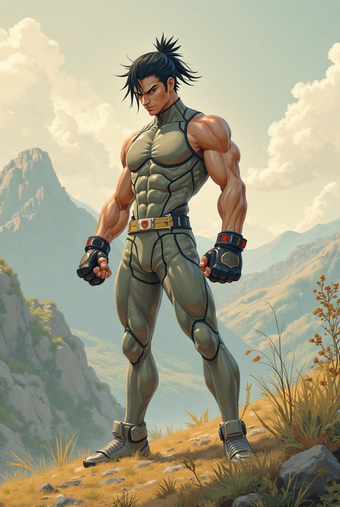 Masterpiece Quality, Perfect Generation, Sclera, Detailed Eyes, Skin, Hair, Muscular, Military Clothing, Serious Expression, , Apocalypse Background, Full Body, Skin, , , , facing viewer, Standing Outside, Clothed, , Eyes, hair, male, slicked hair, hair, , Ruined City Background, Buzz Cut, Military Cut, Military Background, Dark skin, dark hair, tanned skin, tied back hair,