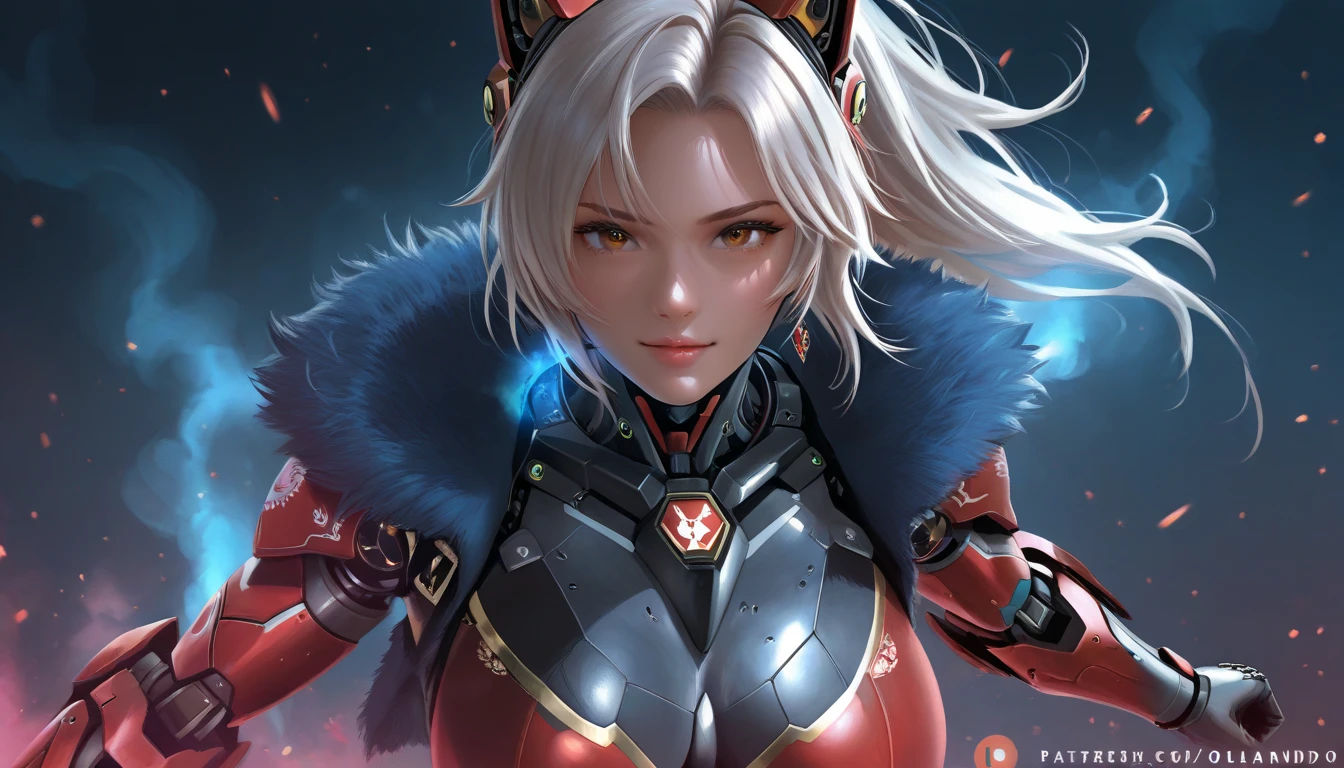 Portrait, Masterpiece, Excellent, 1girl, solo, complex details, color diffusion, comic book, anime, marvel, DC, close-up, pale skin, Kitsune, perfect body, fox ears, silver hair, red eyes, sensual attire, scientist attire, milf, elegant, Sci-Fi, Fantasy
