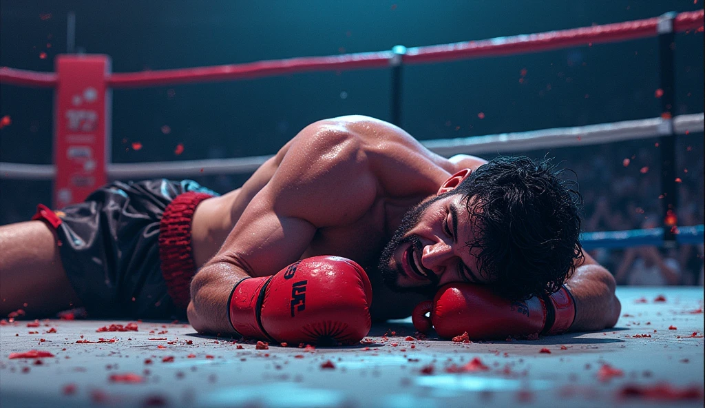Wearing boxer shorts with the ring in the background、While taking a nap、There's loud noises coming from a nearby boxing gym.、3D Cat Reality