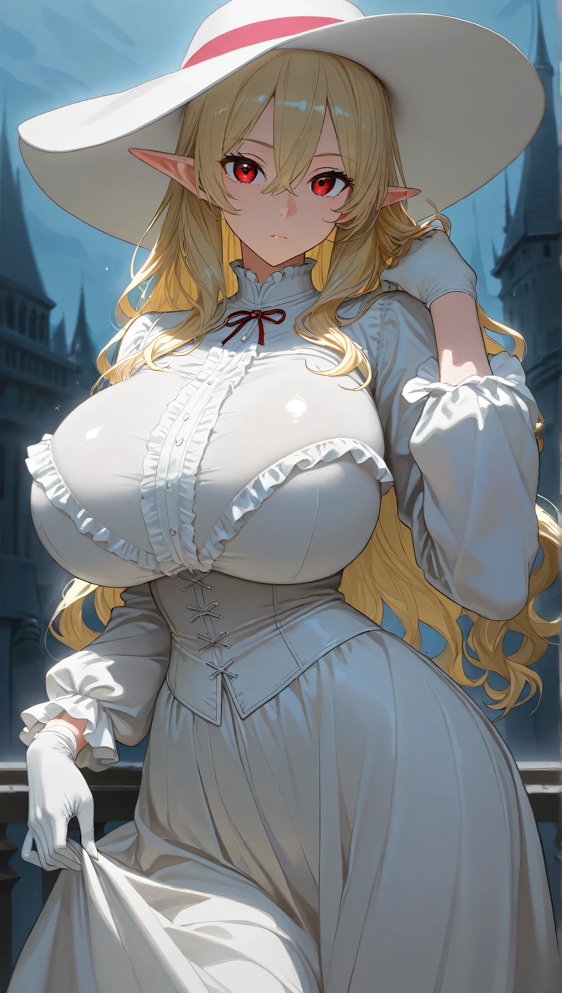 Masterpiece, ultra detail, high quality, 8k cg, huge breast, barbaradef, night, blush, smile, bright eyes, standing, (eyes shining:1.5), detailed upper body, crossed arms,