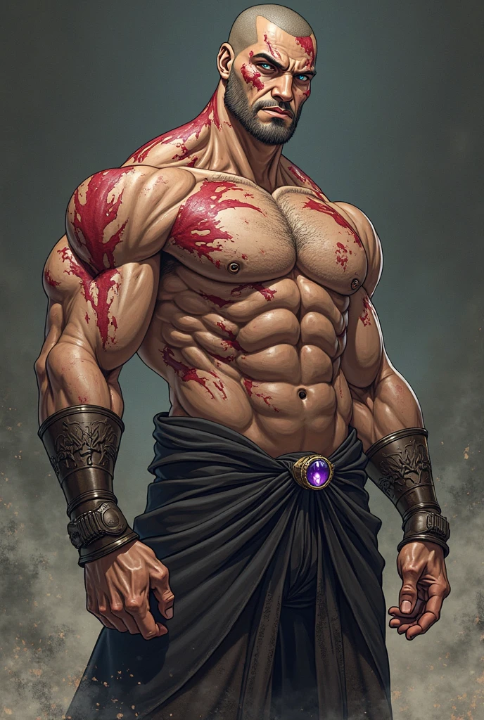 create an image of a man who is a villain with the theme of the sin of wrath from an RPG game. He's muscular, with a bad face, with tribal tattoos and a red sword