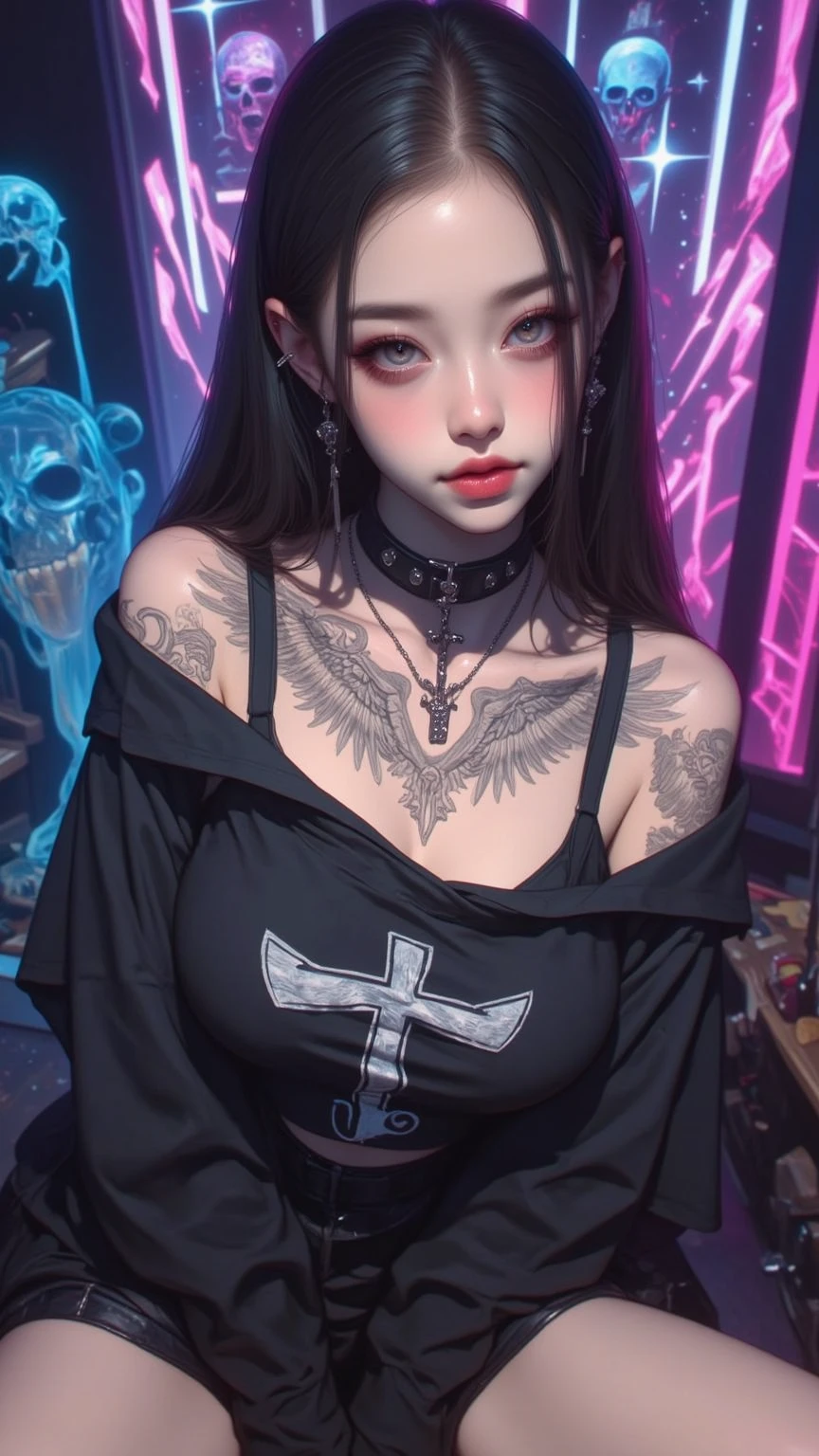 10 years oldの全裸少女、Bare Chest、Nipple piercing、Saggy breasts、最high quality、Best image quality、masterpiece、With a girl((10 years old、 Best Bust、Bust 90、blue eyes、Open your chest wide、valley、happiness、thin、Provocative behavior、Evil Face、Handcuffed、lol、Skull Tattoo、Rose Tattoo、Narrow your target audience、Tighten Blue Rose Hair、Dark aura,forces of darkness,Blue Flame、Chain Accessories、Black wings、Black nail polish、With a black whip、Fall in love with your audience))high quality、Beautiful art、background((prison、Dark impression、City of night,Red Sky、Chinese bear with lots of buttons))、Tabletop、Exquisite design、Visual Arts、Dark Art