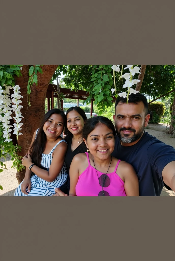 Old house and family live and work on garden horror beach and happy family live Indian like