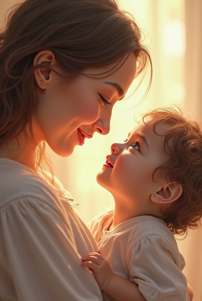 Mom and daughter forehead kiss image