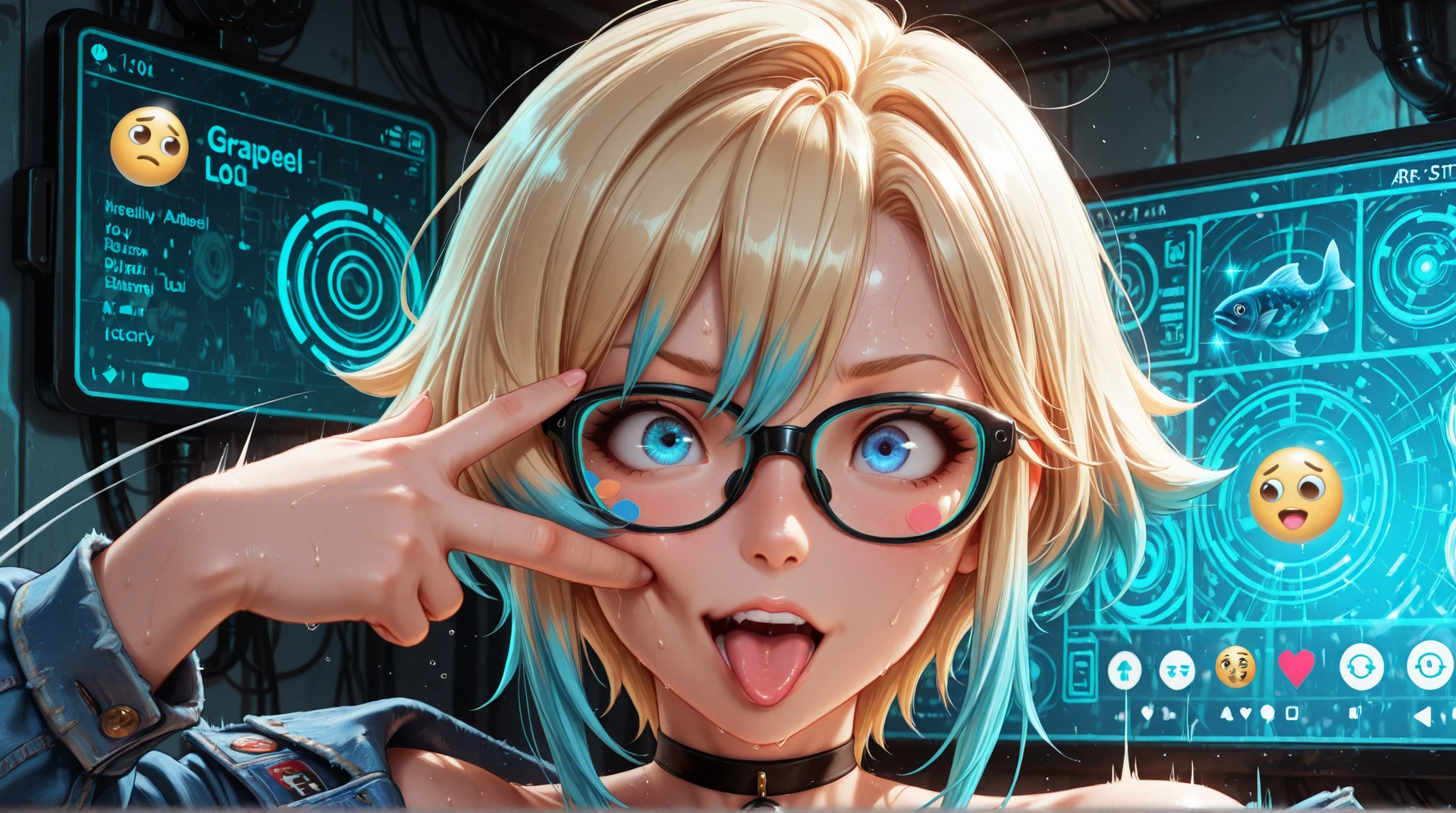2d, masterpiece, best quality, anime, highly detailed face, highly detailed eyes, highly detailed background, perfect lighting,  1girl, solo, gawr gura, shark girl, shark tail, standing, massive breast,round  glasses,
