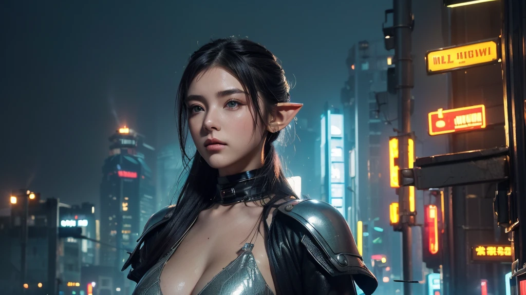 cyber dark elf in a latex outfit standing in a busy city street, cyberpunk beautiful elf girl, cyberpunk elf, cyberpunk 2 0 y. o model elf girl, female cyberpunk dark elf girl, digital cyberpunk, cyberpunk elf, cyberpunk art style, cyberpunk goddess elf, hyperrealistic cyberpunk art, dreamy cyberpunk fary girl, cyberpunk elf geisha, digital cyberpunk - dark japanese elf in cyberpunk city