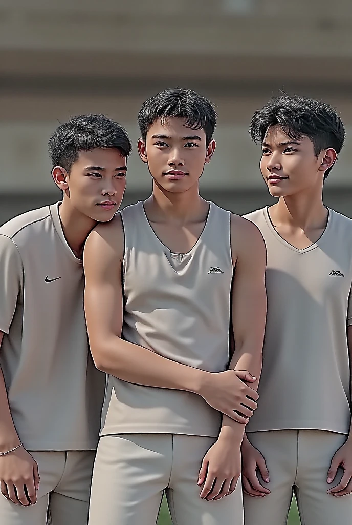 (3heads), Handsome Asian face,Asian boys,Handsome,high qulity,tmasterpiece,Photo texture,,Skinny,18yr old,A man with a weak physique, The shorts bulge in the middle,nipple bump,Black color hair, Sorting in the grass, No shirt, Bored, cheerfulness, Bald, Black color hair, Suburban communities, noon,No body hair, Hairy axillary fossa may be seen, Beer cooler on the lawn