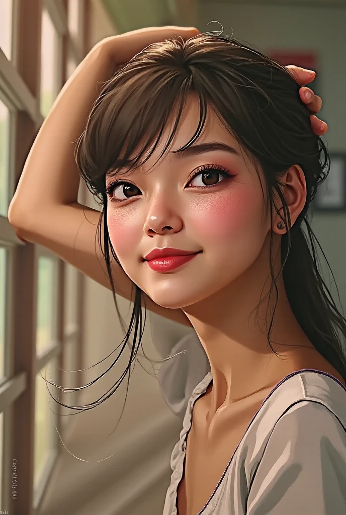 super cute girl IP by popmart,natural light,Adorable,Youthful,Animated, pixar style,Medium length hair, gray background