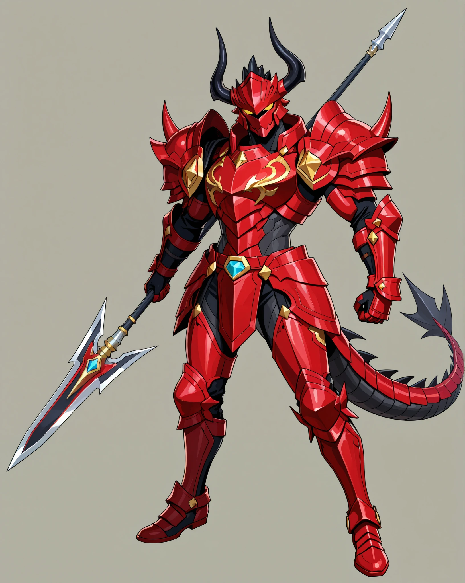 great details、high image quality、simple background、full body、battle scene、Face off against dragons、spear