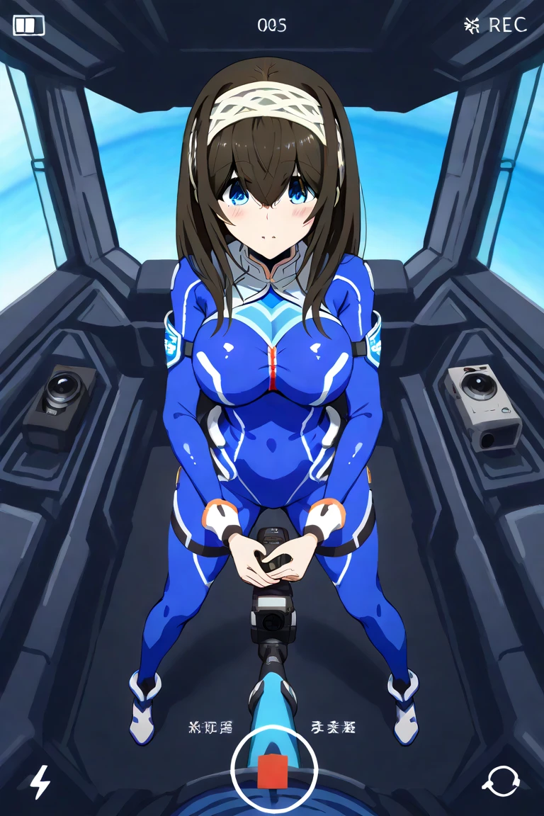(Masterpiece), 8k wallpaper, solo, Watanabe you, game cg, beautiful detailed face and eyes, perfect anatomy, standing, aircraft hangar, pilot's flight suit