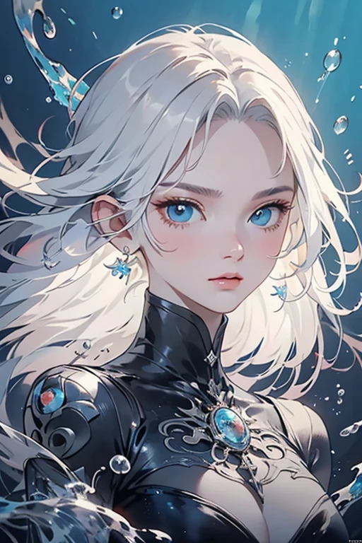 (masterpiece, top quality, best quality, official art, beautiful and aesthetic:1.2), (1girl:1.3, tight crop top leather suit), ((shy and looking at viewert)), (Perfect thick white eyebrows) Delicate fur, 详细s face, extremely detailed,(fractal art:1.2),colorful, highest detailed,(zentangle:1.2), (dynamic pose), (abstract background:1.5), (treditional dress:1.2), (shiny skin), (many colors:1.4), upper body