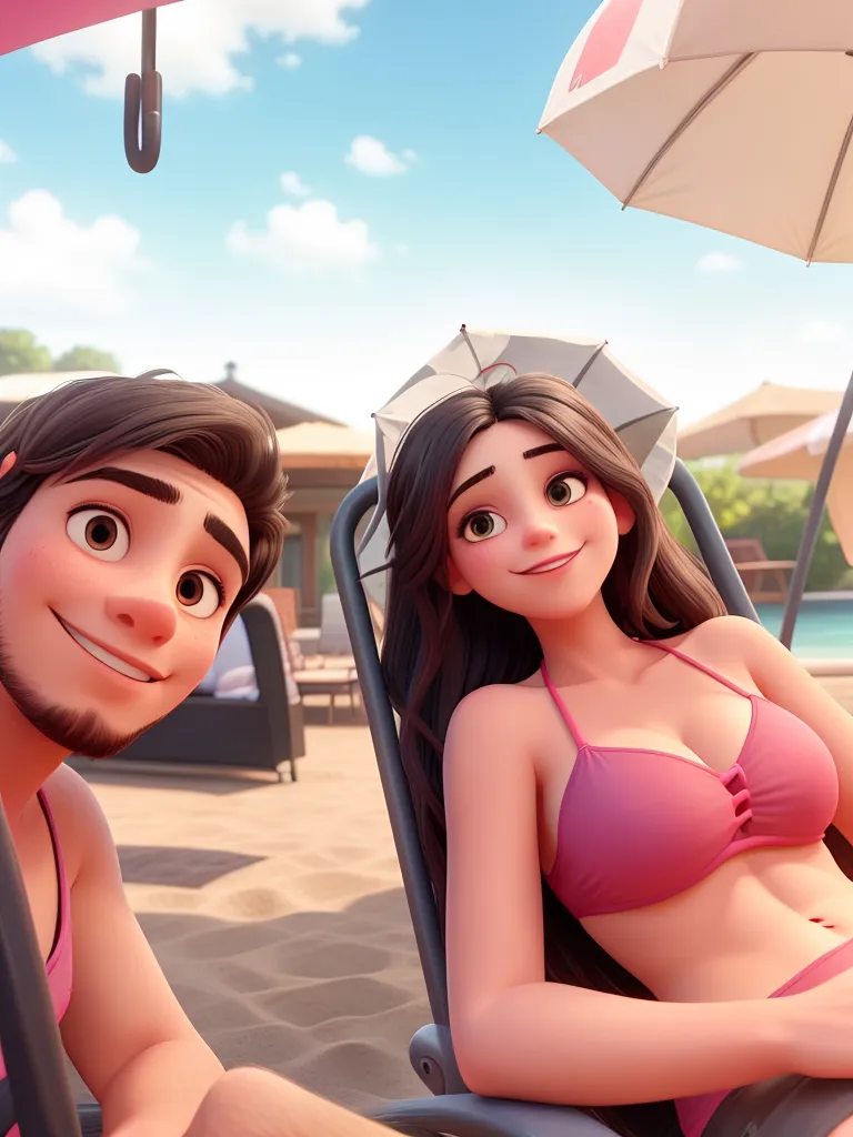 Um casal apaixonado, Sitting on a heart scale with the background of an aphrodisiac beach