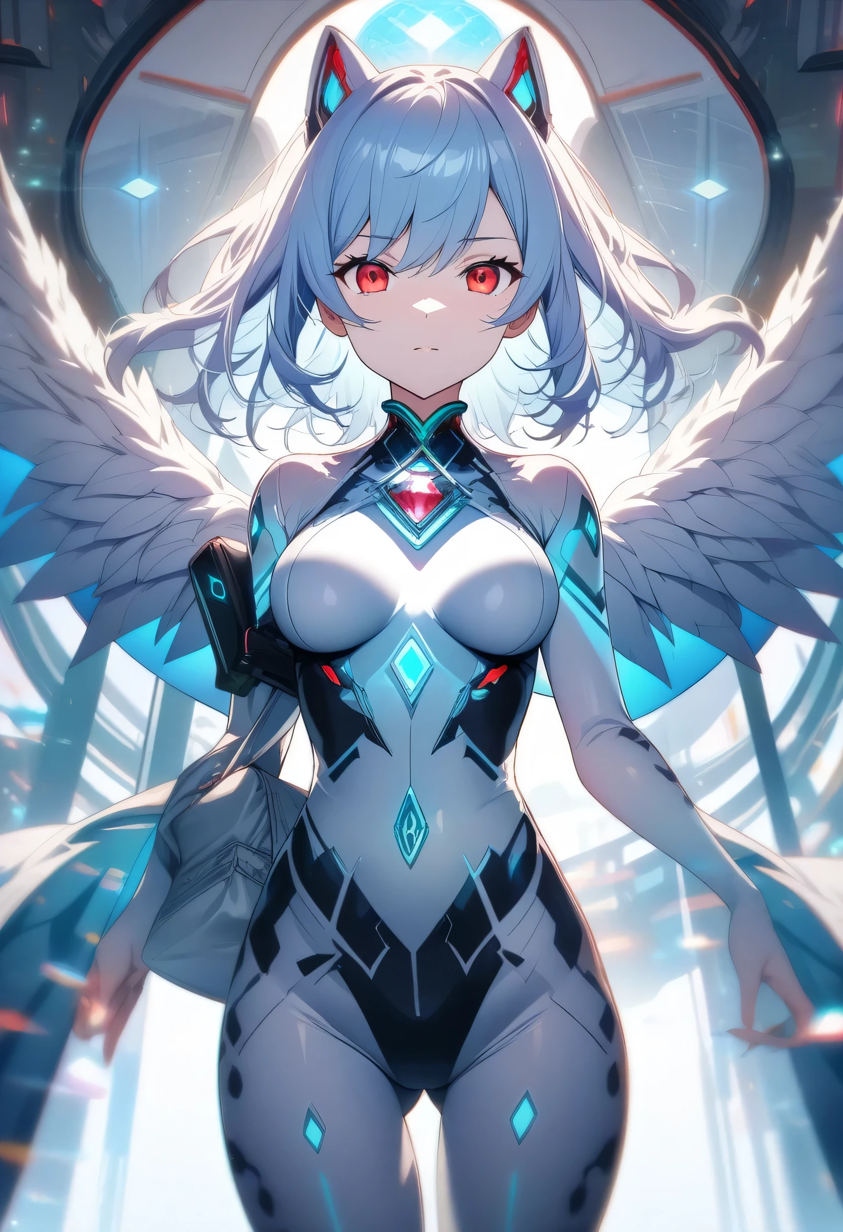 8K, Highest quality, (real:1.4), Original photo, 1 girl, Asari Hair, Biological Amplifier, refined armor, posture: Peace talks between warring factions, smart blue eyes,whole body