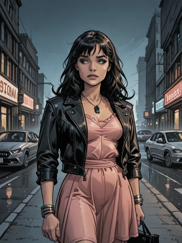 1girl, intricate detail, masterpiece, best quality, extremly detailed,cinematic lighting, beautiful detailed glow, finely detailed beautiful face and eyes, 8k, dark intense shadows, yellow eyes, medium hair, black hair, bangs, floating hair, black jacket, open jacket, white shirt, expressionless, yellow necktie, black skirt, spotlight, sunshine, sunrise, gradient sky, city, lens flare, cowboy shot, [[curvy]], [mature female]