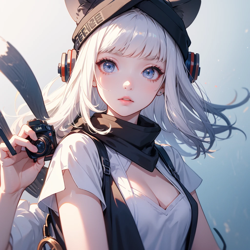 1 girl, big, nurse, syringe, chain, long gray hair, pale skin, heart-shaped light blue eyes, fangs, cat ears --auto --s2