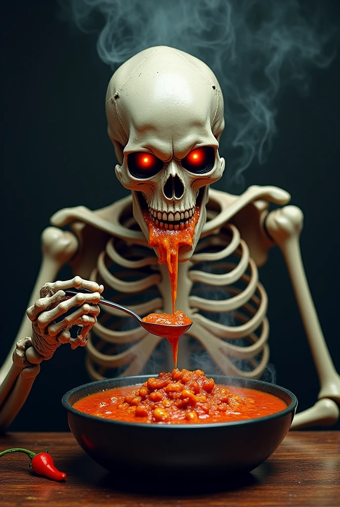 Fat smiling skeleton, who likes ketchup