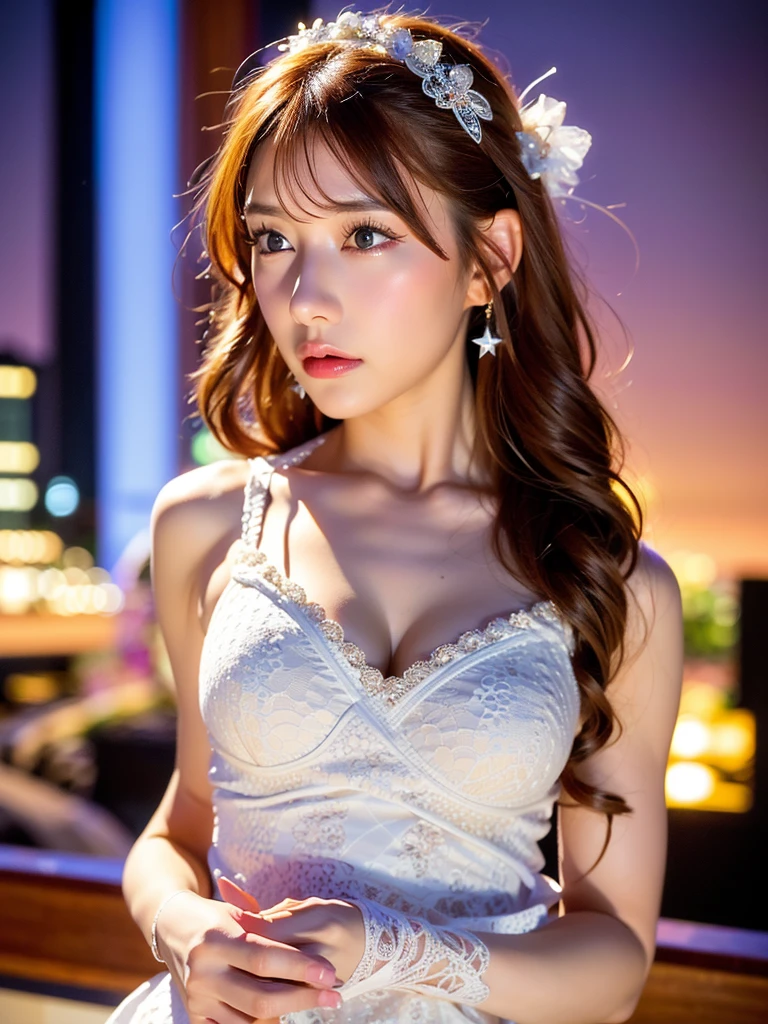 Kasumi, brown eyes, (best quality, ultra detail), (realistic:1.37), beautiful and detailed face, ultra-realistic texture, Delicate face, delicate body, red lipstick, bright colors. high definition, 8K. very serious expression and penetrating gauze