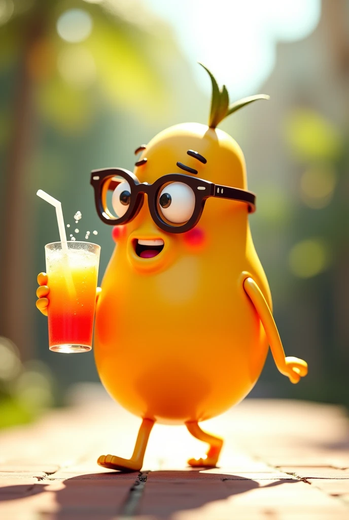 A cartoon lemon dressed cool and holding a glass of wine