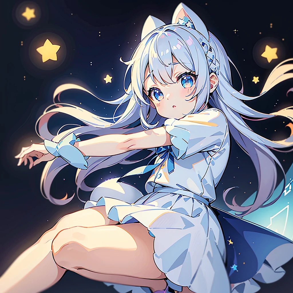 (Masterpiece), (Top Quality Anime Illustration), (Super Definition), One Girl, Solo, Silver-haired Beautiful Girl, Anime Loli, Cat Ear Loli, Petite, Cleavage Emphasis, Thigh Emphasis, Bastet God Costume, See-through, Underbub, Egyptian Mythology, Water