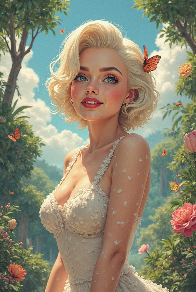 Marilyn Monroe stechu , posing on the groung ,full body, sexy lingerie, (white background:1.4), off shoulder, ((tachi-e)), original,(illustration:1.1),(best quality),(masterpiece:1.1),(extremely detailed CG unity 8k wallpaper:1.1), (colorful:0.9),(panorama shot:1.4),(solo:1.2), (ink splashing),(color splashing),((watercolor)), clear sharp focus,{ 1girl standing },,flower background, outdoors, lilyes, butterflies, looking at viewer, make happy expressions,soft smile,pure,beautyfull detailed face and eyes,beautyfull intricacy clothing decorative pattern details, black hair,black eyes,colorwater