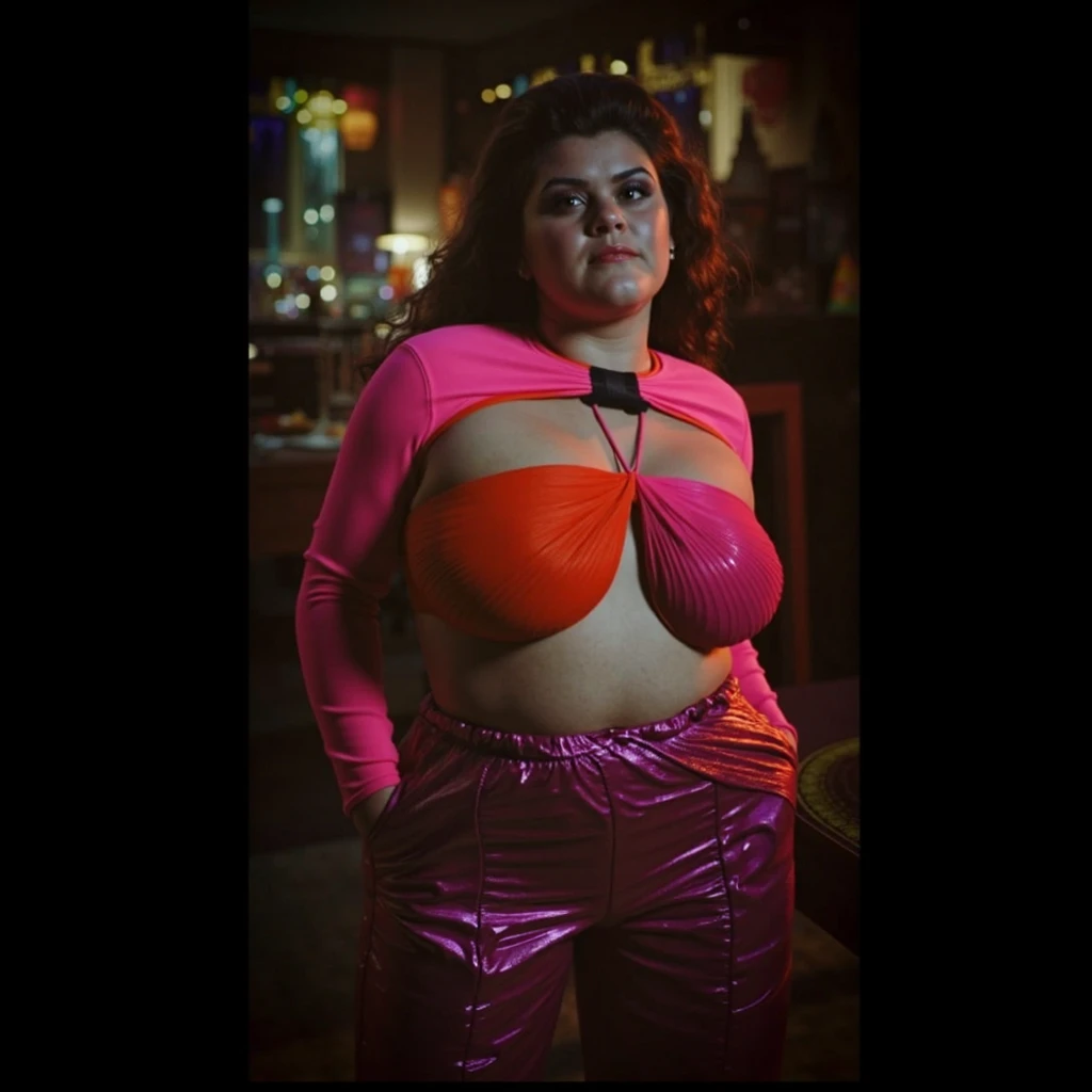 (2heads, conjoined, no facial hair, very feminine face, caucasian, neon red hair, pigtails, freckles, cute freckles, , wearing glasses, thick thighs, curvy, wide hips, visible curves, chubby, fat, , unathletic, very wide shoulders, sweaty, (wearing sequin gold robe, cleavage):1.7, beautiful hair, very wide hips, unathletic, chubby, visible curves, realistic, massive butt ,conjoined, no facial hair, very feminine face, , (full body, in a club: 1.2), Highly detailed face and skin texture, Detailed eyes, Double eyelid, light skin, sexy, tan , tanned skin,