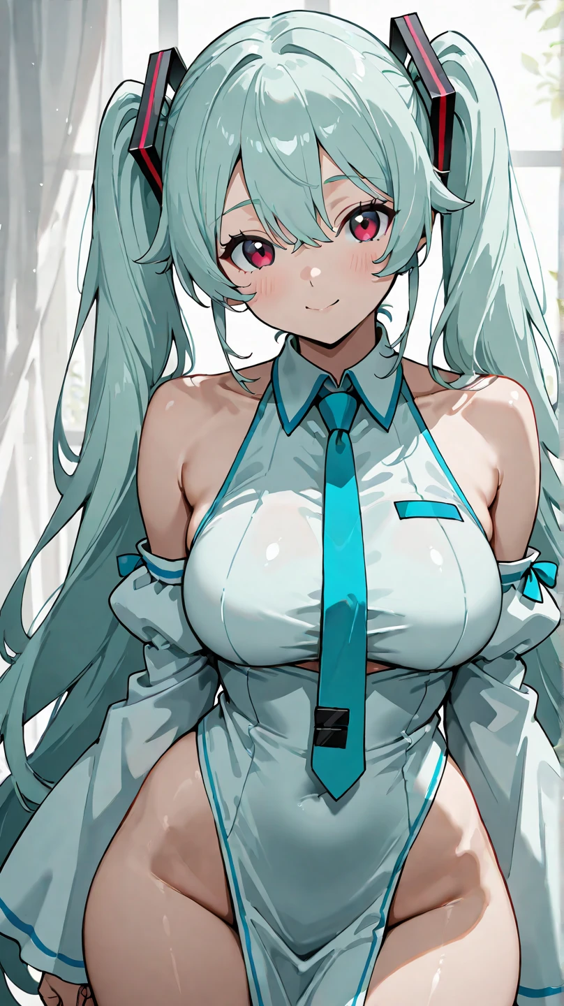(girl1),(woman1),(Solo portrait of a girl:1,5),(slender body),(structured),(hot),(mature and sexual body),(big ass), (mature and sexual body ), (slender body), (physical attributes such as large breasts and ass), (anime), (white skin color), (super mega hyper gigantic breasts: 1.5), (with long green hair), (green eyes ),(an 18 year old woman, with white socks),(wearing),+,(and a sexy dress, dressed in a heroine costume consisting of a white sleeveless jumpsuit with a super short white skirt that is tight and straight at the back front and straight at the back breast size, they are size AA+),(Super short skirt:1.5)
